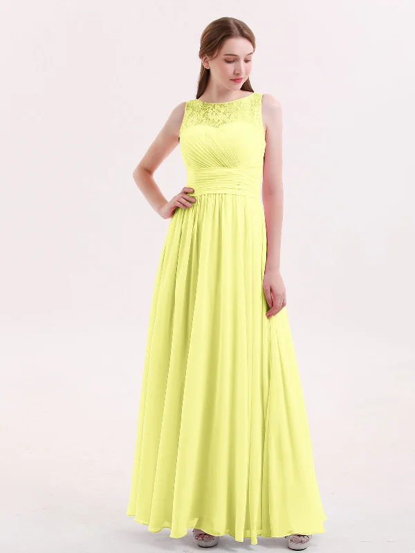 Illusion Neck Chiffon and Lace Long Dresses-Daffodil Tunics Stylish elegant