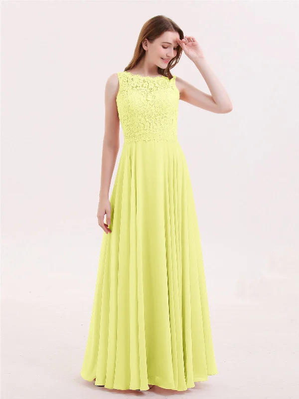 Lace Bodice Chiffon Skirt Long Dress-Daffodil Tunics Print Colorful