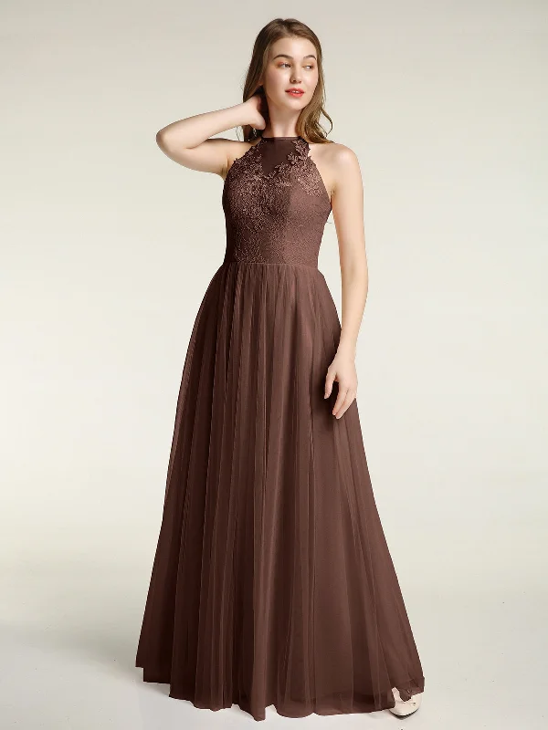Lace Bodice and Tulle Skirt Long Dresses-Chocolate Tunics Recommended stylist