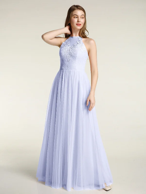 Lace Bodice and Tulle Skirt Long Dresses-Lavender Tunics Sophisticated sleek