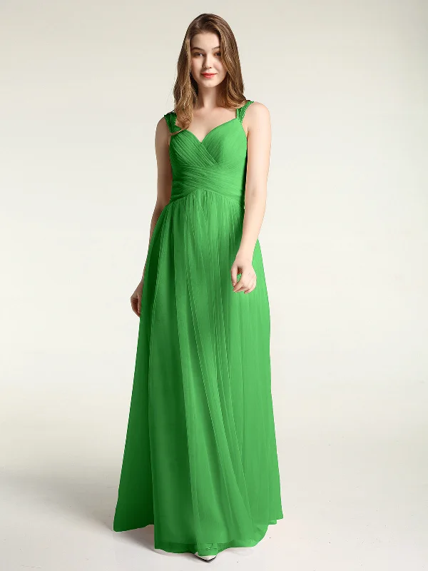 Cross-Pleated Tulle Long Dresses with Beaded Straps Green Tunics Office stylish