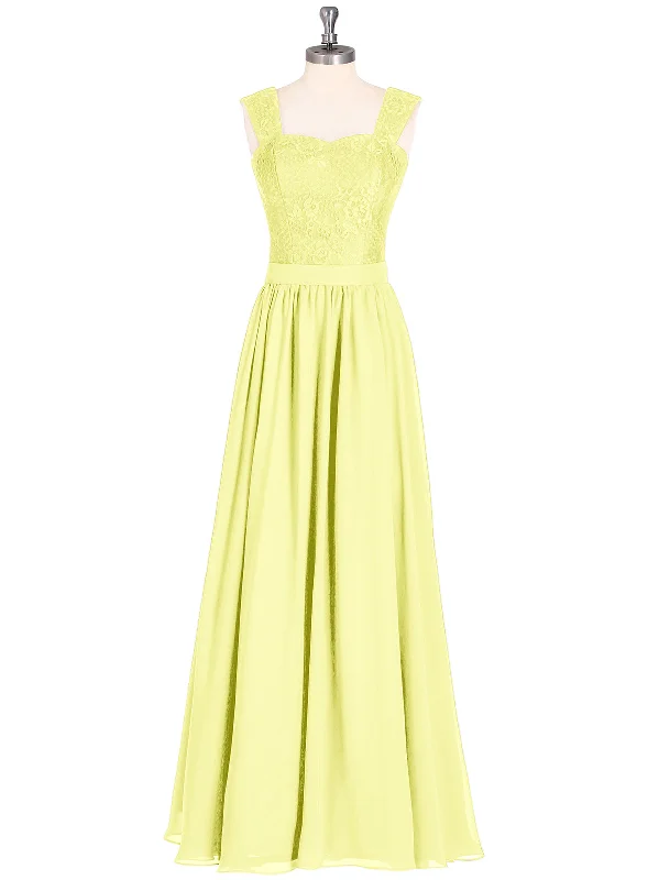 Shoulder Strap Lace AND CHIFFON Long Dress-Daffodil Cowl Neckline Elegant