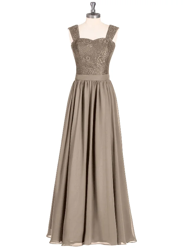 Shoulder Strap Lace AND CHIFFON Long Dress-Taupe Tunics Chic fashionable