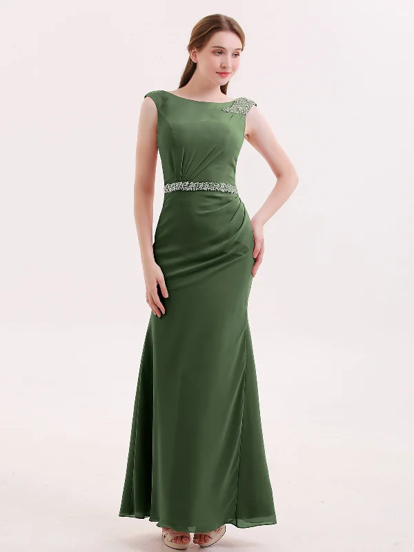 Chiffon Sheath Dress with Beaded Waistband-Olive Green Tunics Essential wardrobe
