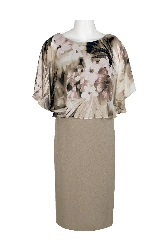 Connected Apparel Floral Print Cape Sleeve Dress Tunics Short Trendy