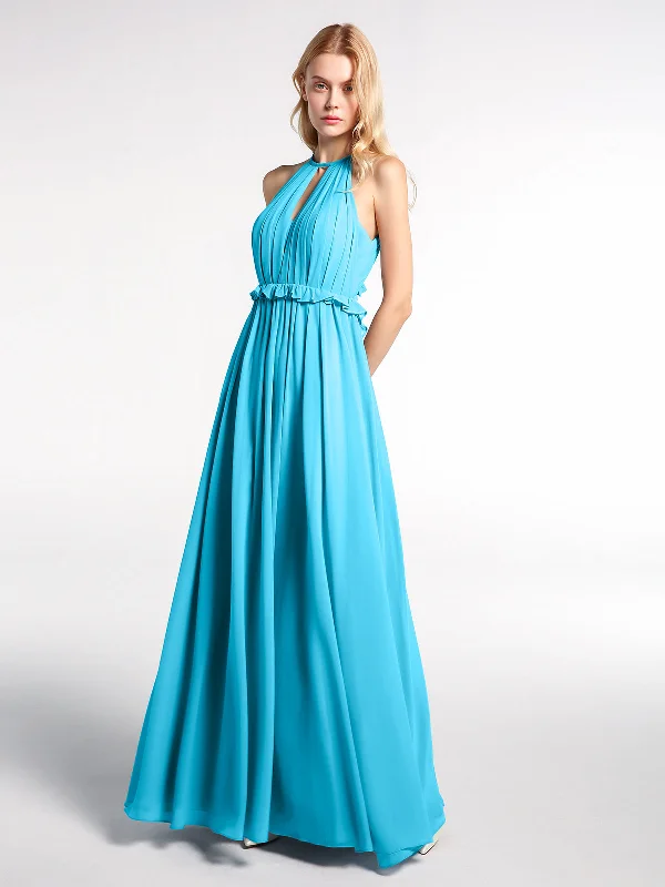 Keyhole Neckline Open Back Chiffon Max Long Dress Pool Tunics Trendy modern