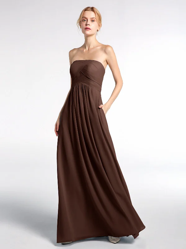 Strapless Chiffon Empire Waist Dress with Pockets-Chocolate Tunics Cozy soft