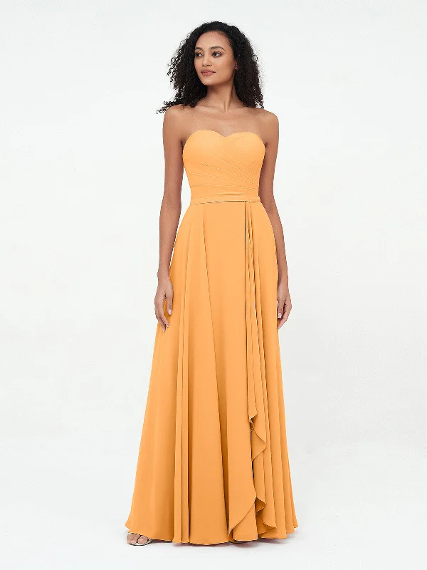Strapless Sweetheart Neck Chiffon Long Dresses-Tangerine Tunics Modern contemporary