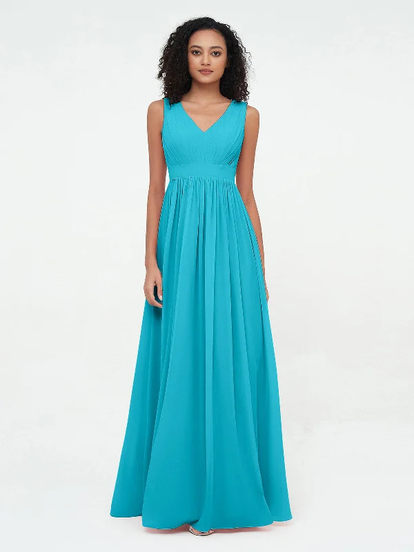 V neck Chiffon Long Dresses with Open Back Jade Tunics Office stylish