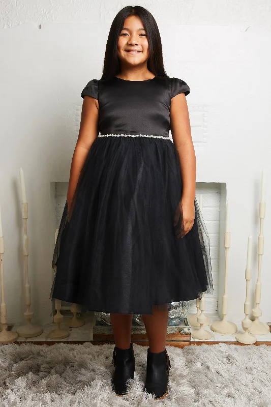 Big Girls Cap Sleeve Waistline Trim Satin Tulle Plus Size Dress 16.5-20.5 Halter Neckline Beach