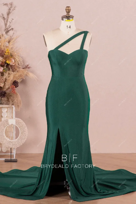 Dark Green Jersey Sleeveless Sweetheart Mermaid Slit Long Dress Tunics Seasonal trendy
