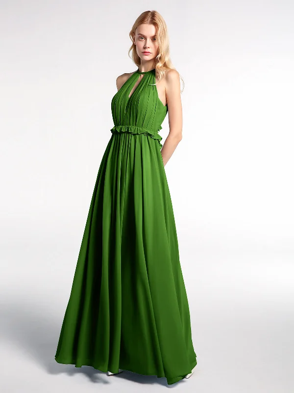 Keyhole Neckline Open Back Chiffon Max Long Dress Moss Tunics Long Elegant