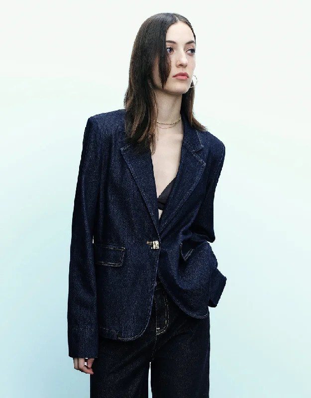 Notch Lapel Denim Blazer Women's Unique Blazer