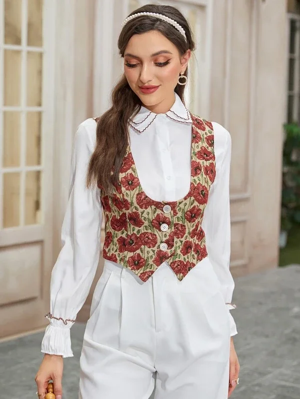 TANDUL Printed Single Breasted Casual Women Blazer Women's Classic Suit