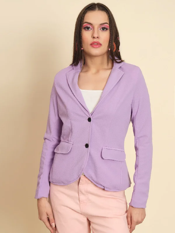 MAZIE Women Solid Single Breasted Casual Blazer  (Purple) Women's Vintage Suit