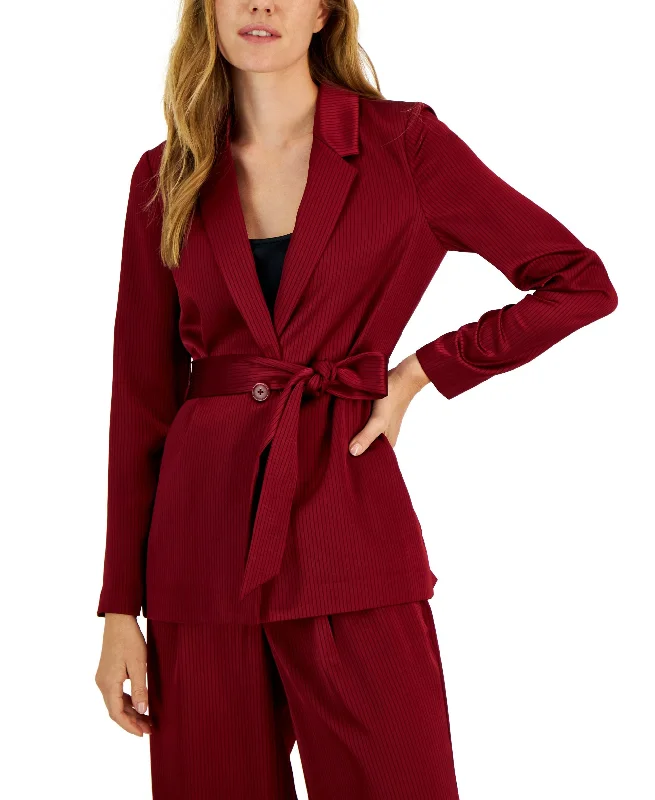 Alfani Womens Tie Waist Satin Blazer Women's Custom Jacket