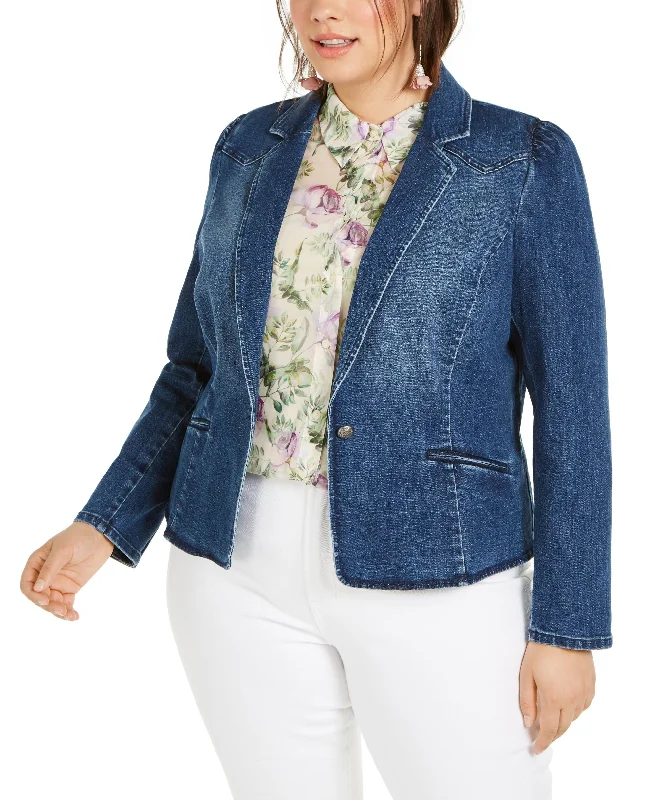 INC International Concepts Plus Size Puff Sleeve Denim Blazer Women's Wedding Blazer INC International Concepts Plus Size Puff Sleeve Denim Blazer Women's Wedding Blazer