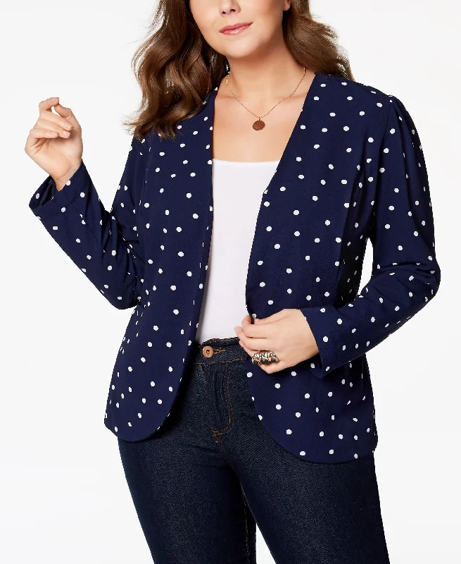 Monteau Trendy Plus Size Dot Print Open Front Blazer Women's Luxurious Suit