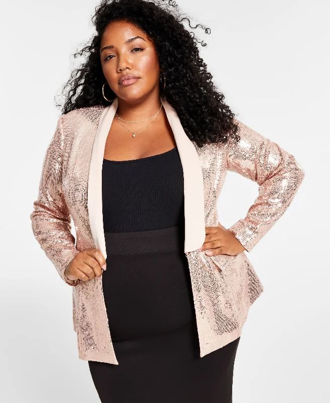 Nina Parker Trendy Plus Size Sequin Blazer Women's Elegant Suit