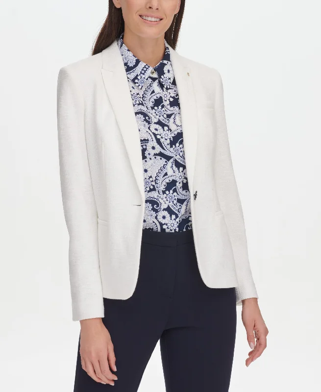 Tommy Hilfiger Textured Elbow Patches One Button Blazer Women's Luxurious Jacket