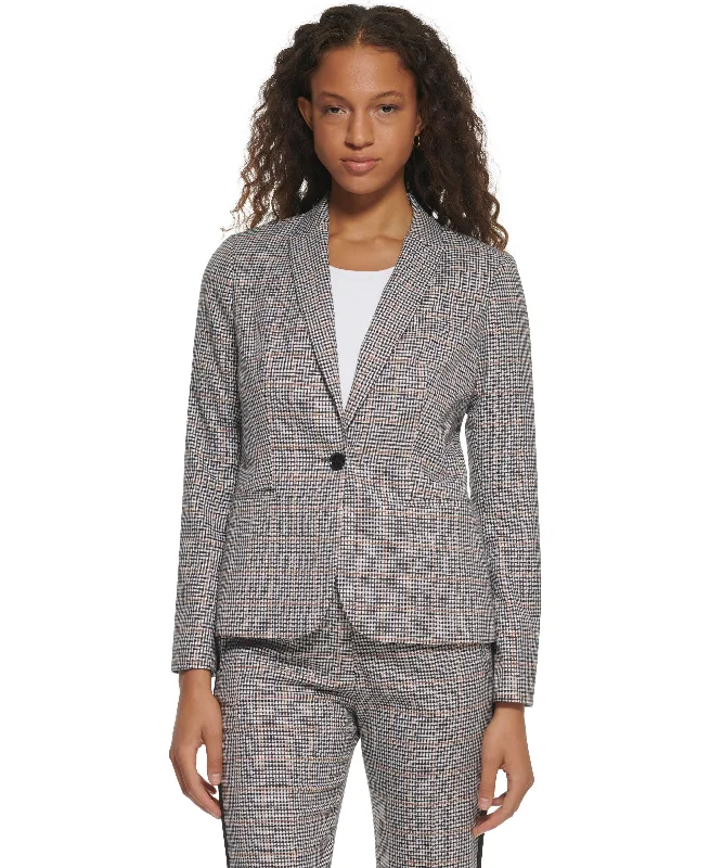 Tommy Hilfiger Womens One Button Plaid Blazer Women's Boutique Suit