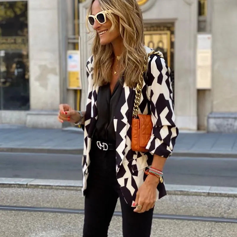 Autumn Women Geometry Printed Long Sleeve Blazer Winter Women's Blazer