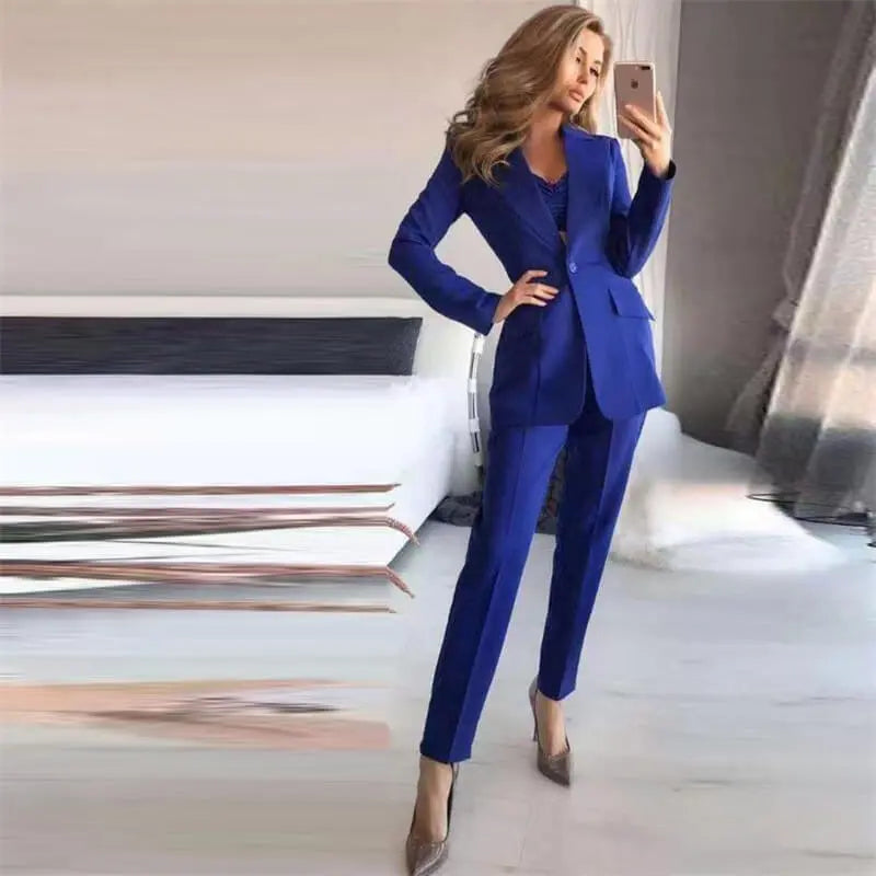 S-3XL Women Fashion Solid Color Blazer And Pants With Tank Top Three Piece Set Women's Long Blazer