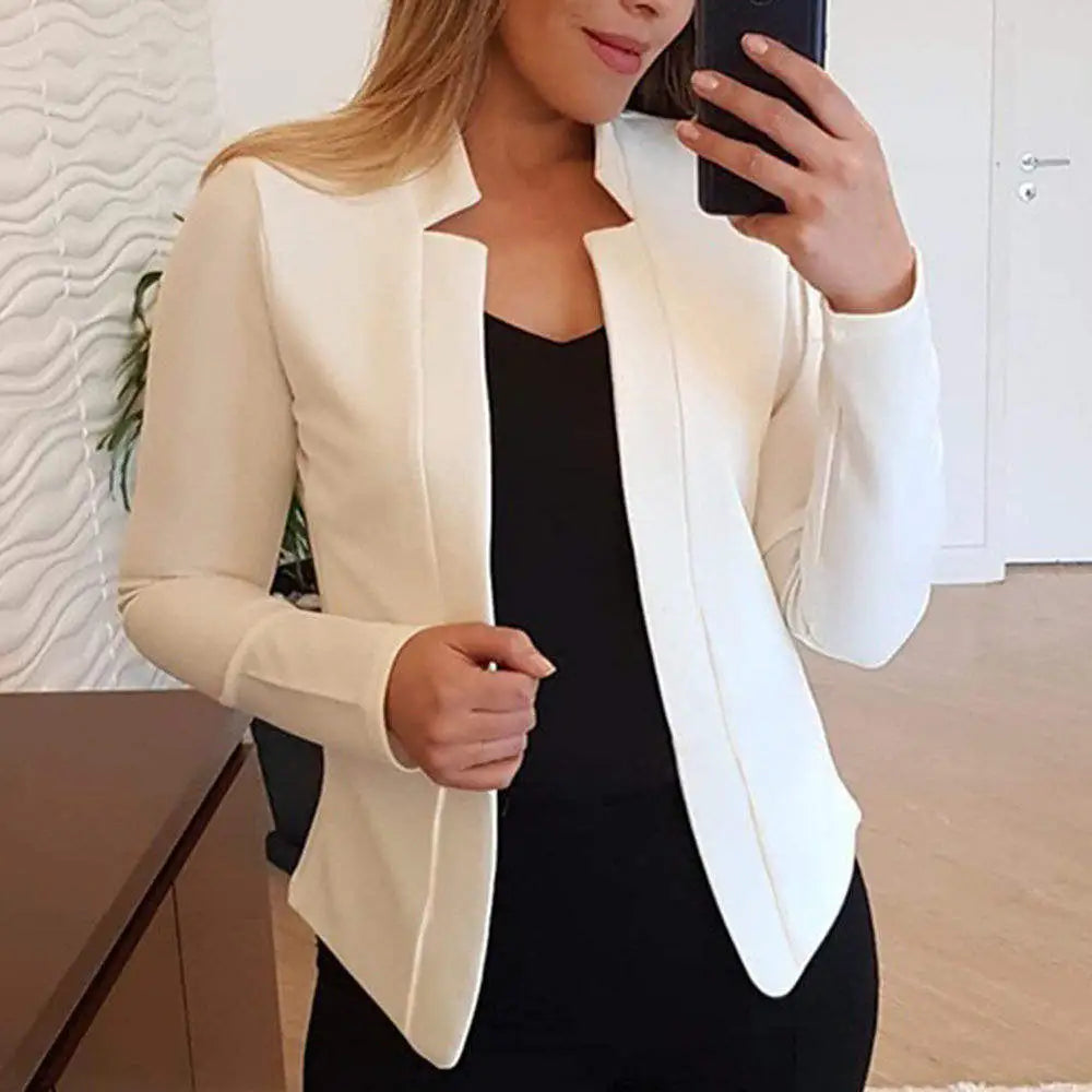 S-5XL Women Solid Color Stand Collar Long-Sleeve Blazer Women's Stripe Blazer