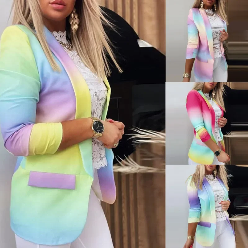 Women Fashion Long Sleeve Tie-Dye Printed Blazers Women's Plaid Suit