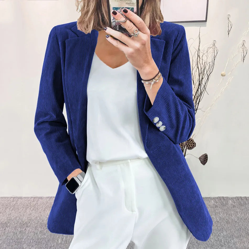 Women Long-Sleeved Solid Color Button Blazer Women's Solid Blazer