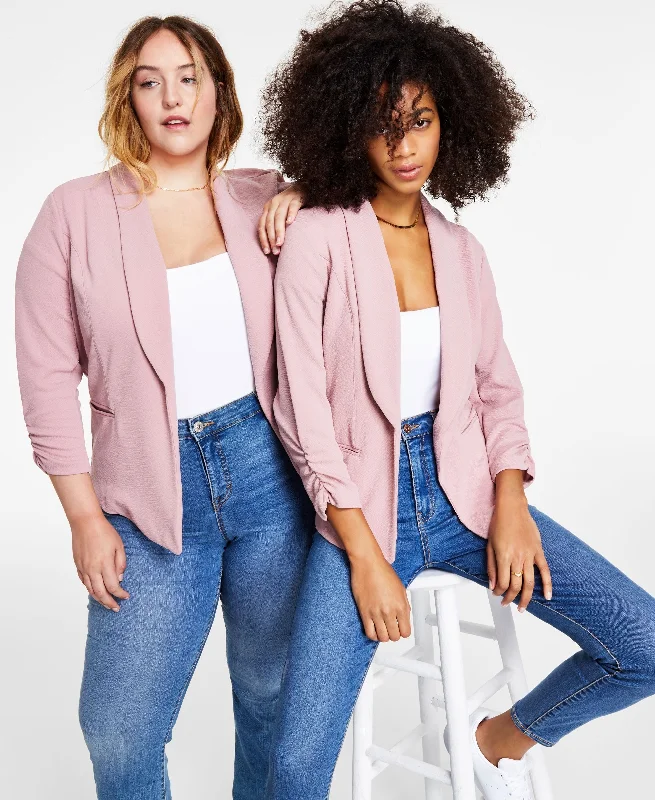 Knit-Crepe Ruched-Sleeve Blazer Women's High-End Blazer