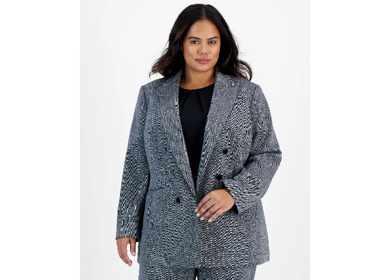 Plus Size Shimmer Herringbone Long-Sleeve Blazer High-End Women's Suit