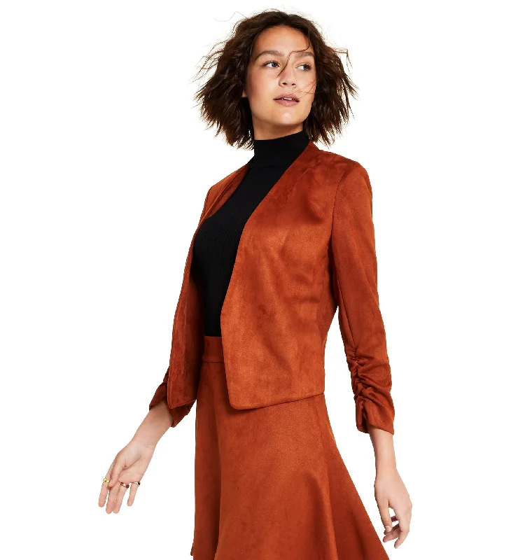 Bar III Womens Faux Suede Scrunched Sleeve Blazer Women's Fashion Blazer