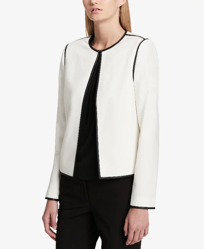 Calvin Klein Faux Leather Trim Blazer Summer Women's Jacket