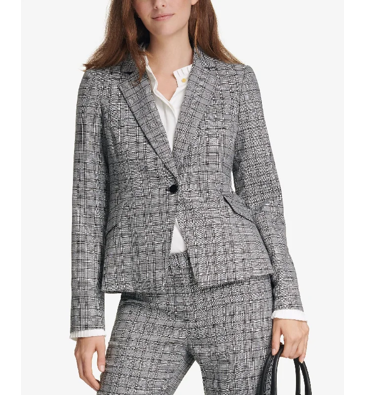 Calvin Klein One Button Plaid Blazer Women's Pencil Blazer