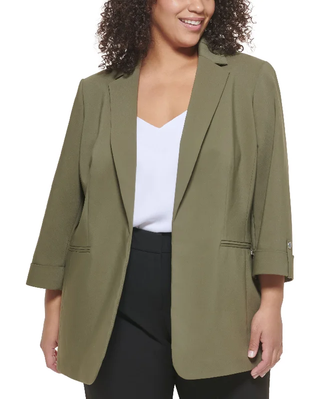 Calvin Klein Plus Size Cuffed Sleeve Blazer Women's Navy Jacket