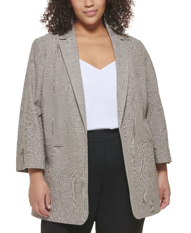 Calvin Klein Plus Size Linen Glen Plaid Blazer Women's Luxurious Jacket