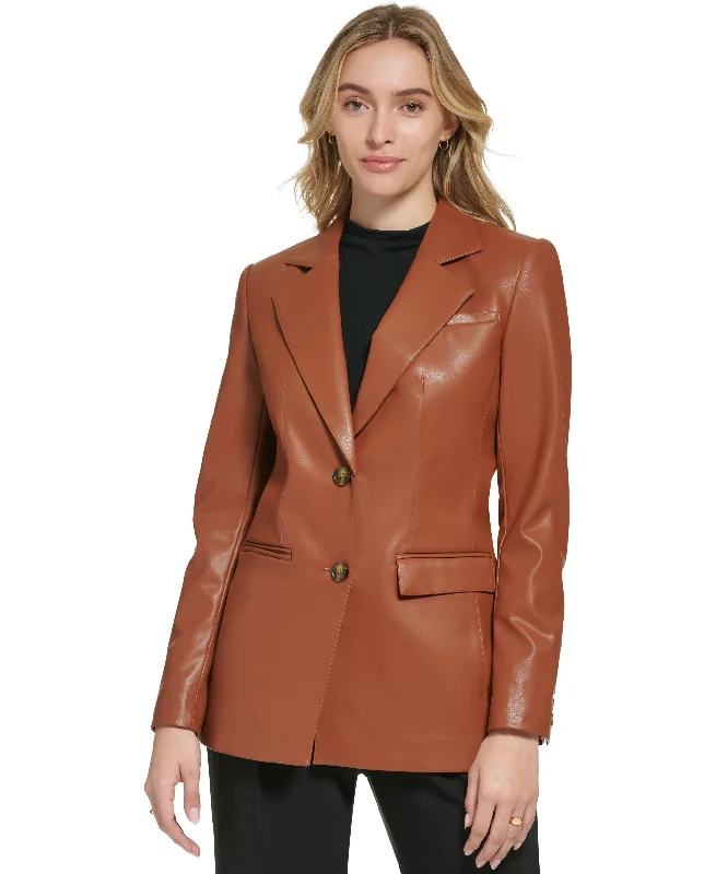 Calvin Klein Womens X Fit Faux Leather Blazer Cotton Blend Blazer