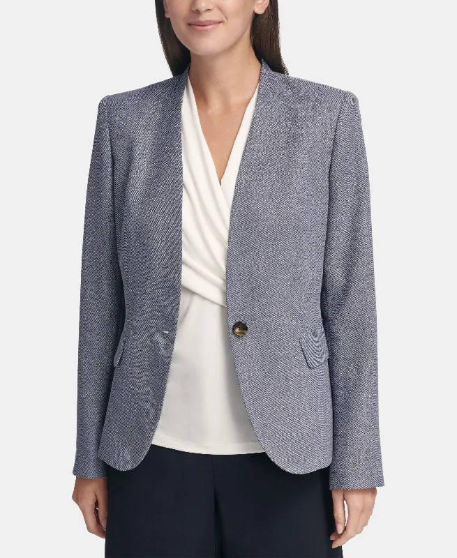 DKNY Chambray Look Collarless Blazer Women's Custom Jacket