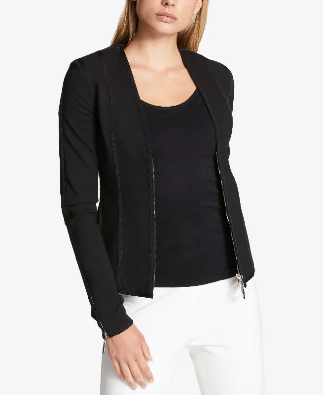 DKNY Grosgrain Detail Zip Front Blazer Women's Elegant Suit