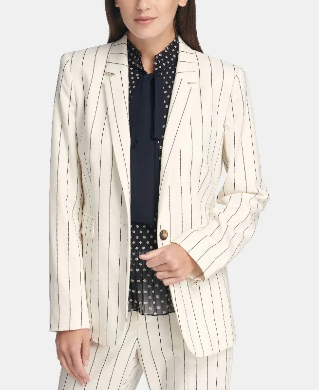 DKNY Pinstriped One Button Blazer Women's Luxurious Jacket