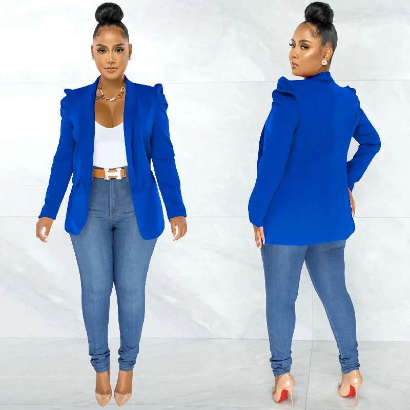 Fashion Solid Color Long Sleeve Creased Casual Top Blazer Women's Trendy Jacket
