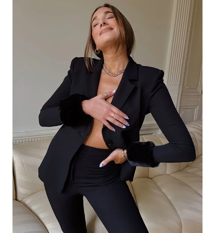 Faux-Fur-Trim Blazer Women's Classic Blazer