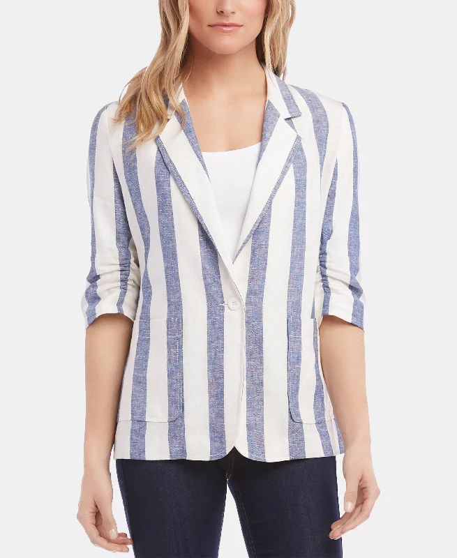 Karen Kane Ruched Sleeve Striped Blazer Women's Boutique Suit