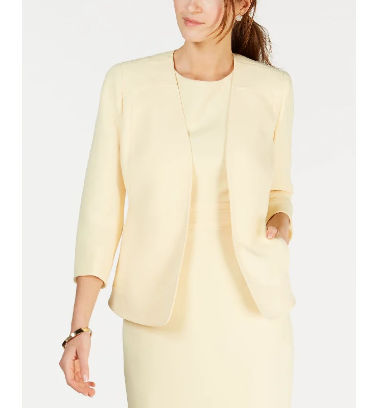 Kasper Collarless Open Front Blazer Cotton Blend Blazer