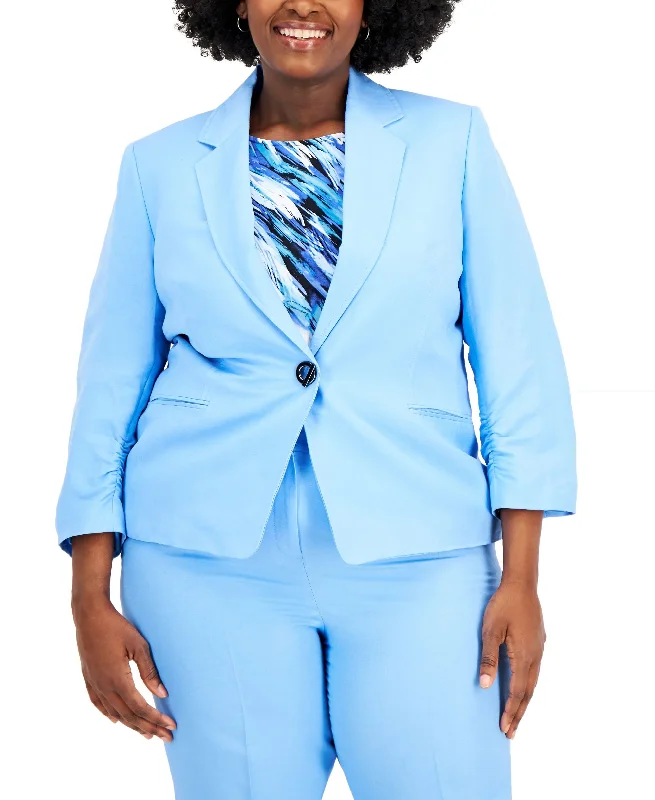 Kasper Plus Size Linen Cinched Sleeve Single Button Blazer Women's Handmade Blazer