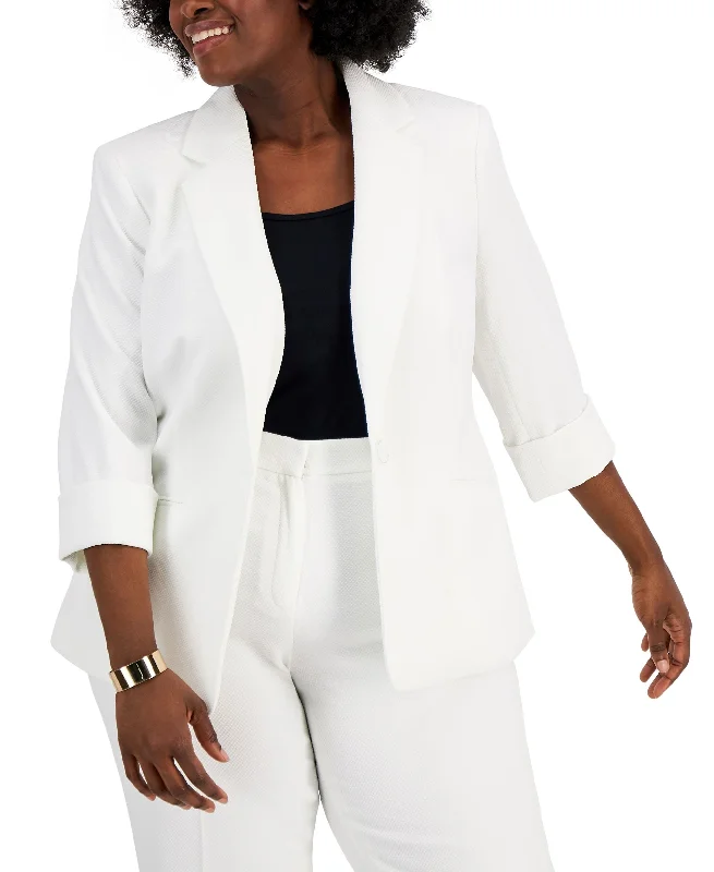 Kasper Plus Size Textured Pique One Button Blazer Women's Pencil Blazer