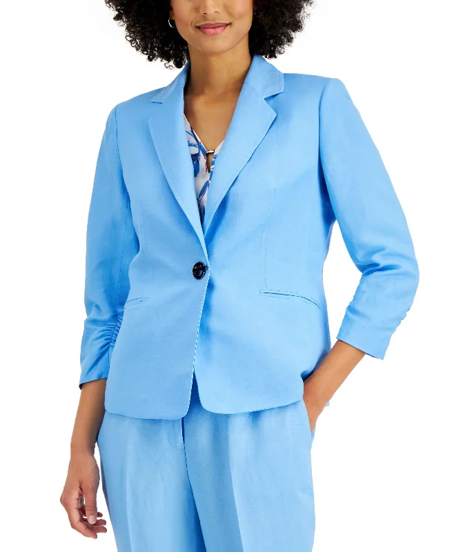 Kasper Ruched Sleeve Linen Blend Blazer Women's Custom Suit