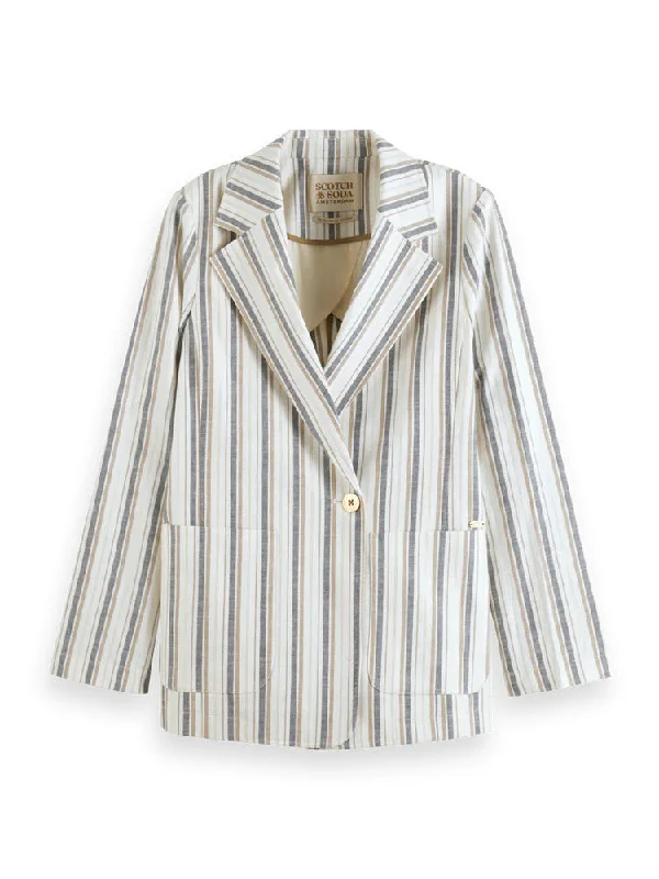 Lurex Linen Blend Stripe Blazer Women's Elegant Jacket