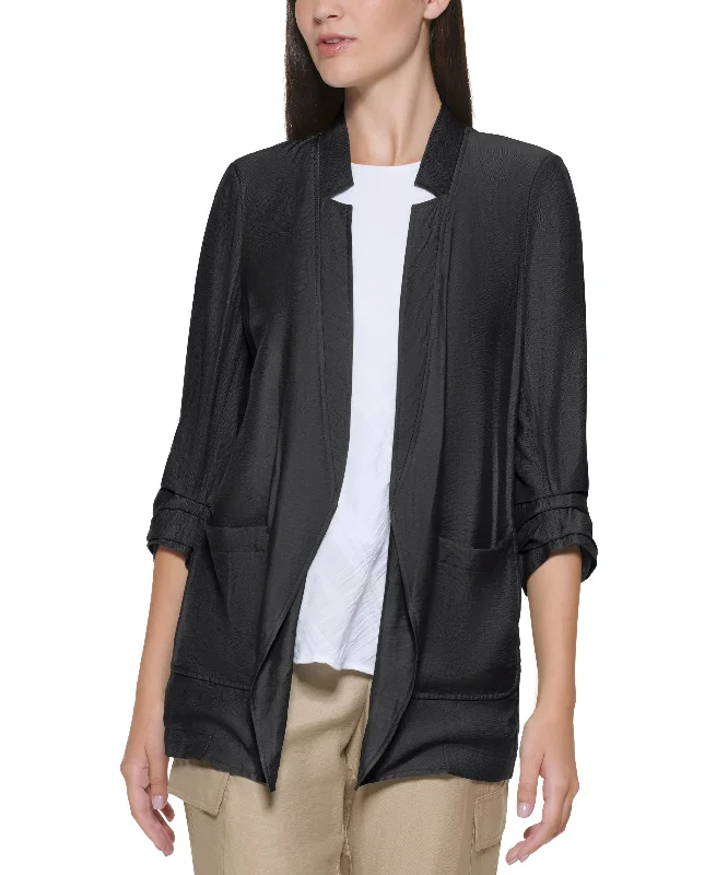 Notched Ruched-Sleeve Blazer Women's Elegant Suit
